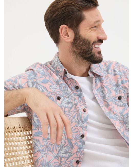 FatFace White Fatface Chambray Palm Print Shirt for men