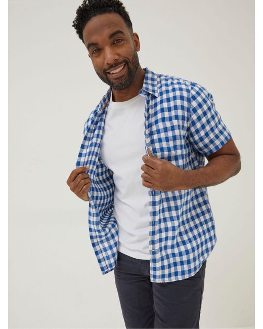 FatFace Blue Fatface Gingham Linen Shirt for men