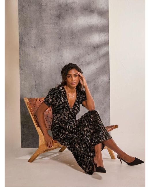 FatFace Brown Fatface Mia Hammered Velvet Midi Dress