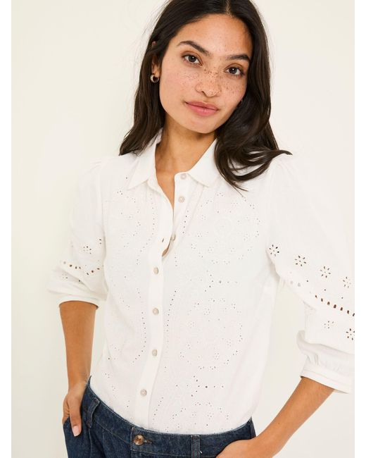 FatFace White Fatface Roxi 100% Cotton Embroidered Shirt