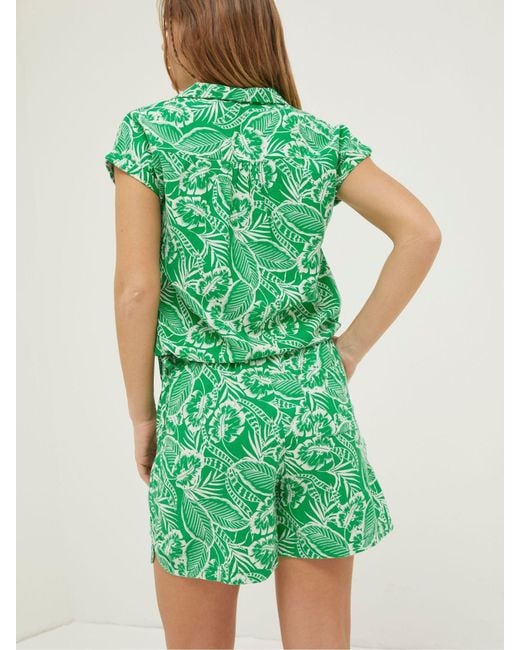 FatFace Green Fatface Tenby Linen Topical Leaf Shorts