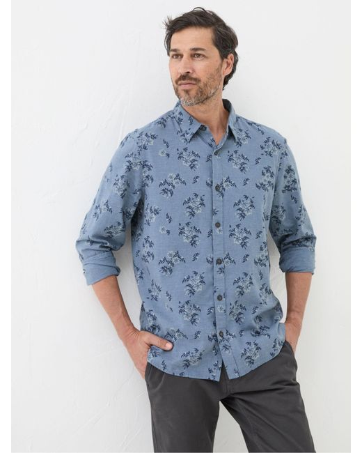 FatFace Blue Fatface Long Sleeve Grantham Grid Check 100% Cotton Shirt for men