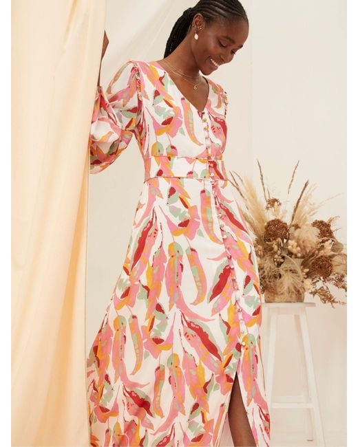 FatFace Pink Fatface Peony Painted Leaves Maxi Dress