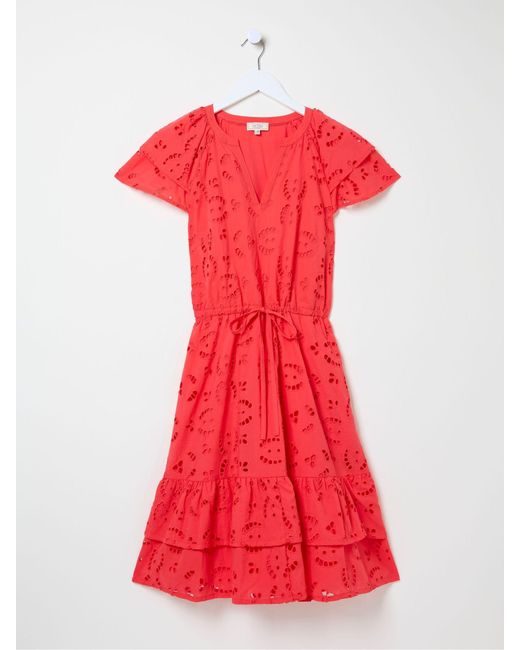 FatFace Red Fatface Brady Broderie Dress