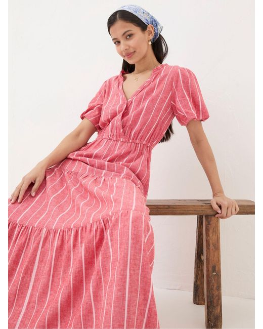 FatFace Pink Fatface Aubrey Stripe Linen Blend Maxi Dress