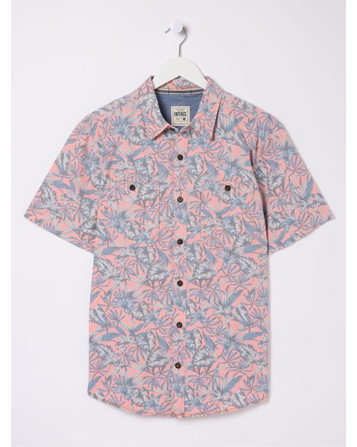 FatFace White Fatface Chambray Palm Print Shirt for men
