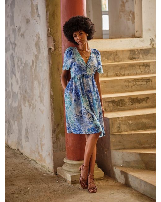 FatFace Blue Fatface V & A Fatface Rosie Knee Length Dress