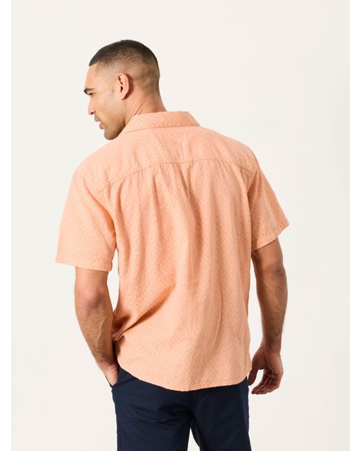FatFace Blue Fatface Short Sleeve Relaxed Fit Garment Dye Geo Textured Shirt for men