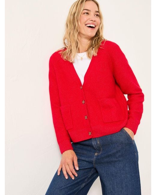FatFace Red Fatface Polly V Neck Knitted Cardigan