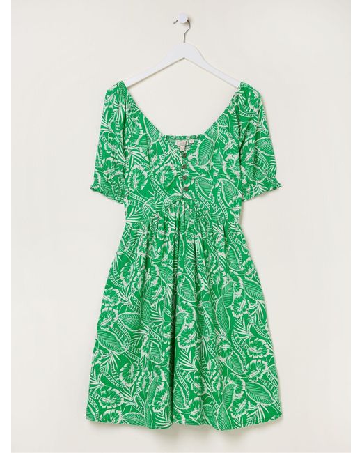 FatFace Green Fatface Aideen Linen Blend Leaf Dress