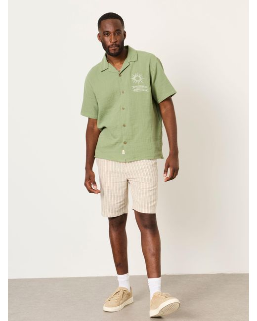 FatFace Green Fatface Short Sleeve Relaxed Fit Oliva Placement Embroidery Shirt for men