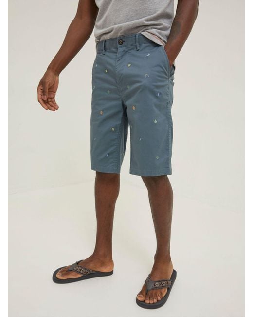 FatFace Blue Fatface Mawes National Forest Embroidered Leaf Shorts for men
