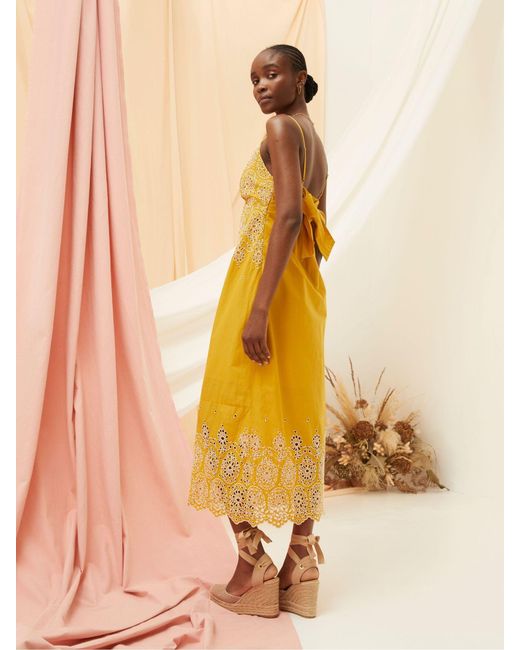 FatFace Yellow Fatface Daisy Broderie Midi Dress