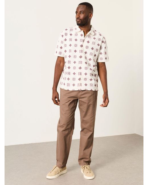 FatFace Natural Fatface Short Sleeve Relaxed Fit Placement Tile Embroidered Shirt for men
