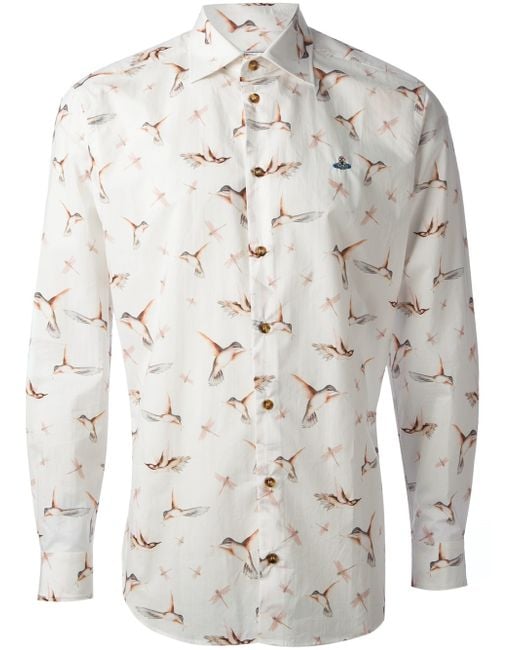 Vivienne Westwood White Hummingbird Print Shirt for men