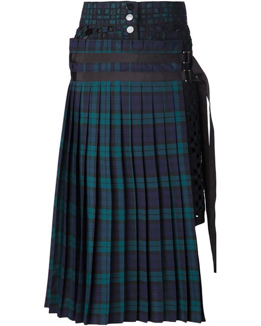 Sacai Blue Plaid Pleated Skirt