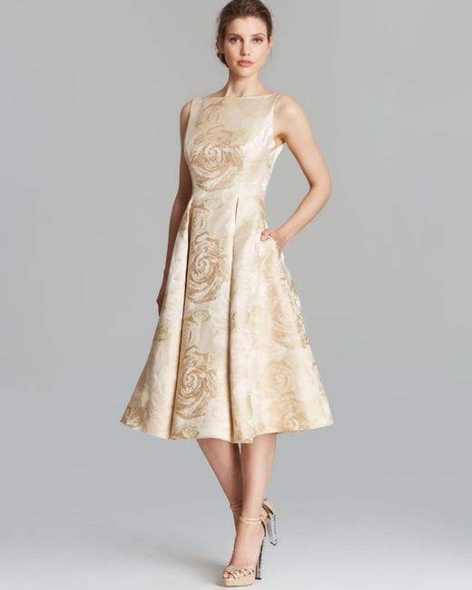 Adrianna Papell Dress - Sleeveless Brocade Tea Length in Natural | Lyst