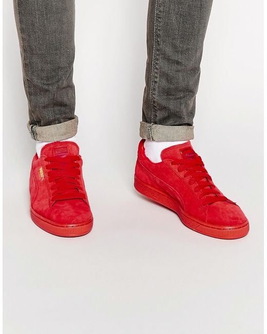 PUMA Suede Mono Trainers in Red for Men | Lyst