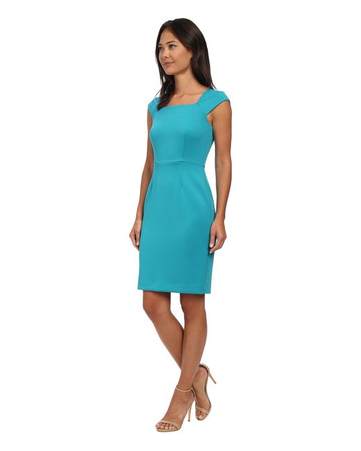 calvin klein cap sleeve square neck scuba sheath dress