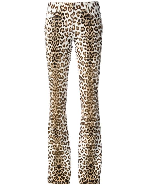 Roberto Cavalli White Leopard Print Bootcut Jeans