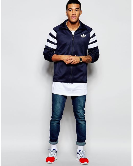 adidas Originals Track Jacket With Sleeve Stripes Aj7676 in Blue for Men |  Lyst Canada