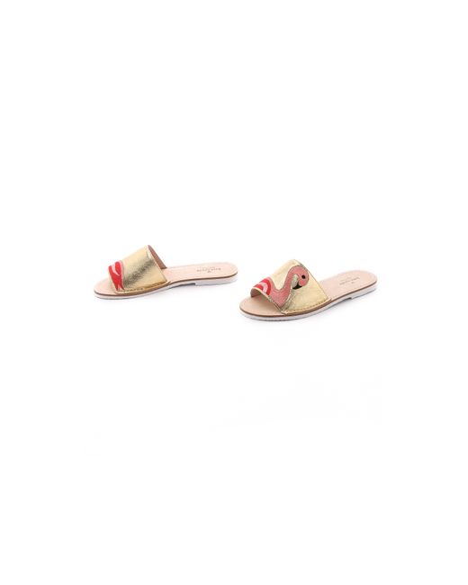 kate spade new york Pink Iggy Flamingo Sandals - Gold Metallic