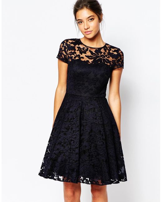 Ted Baker Caree Sheer Lace Overlay Dress in Blue | Lyst