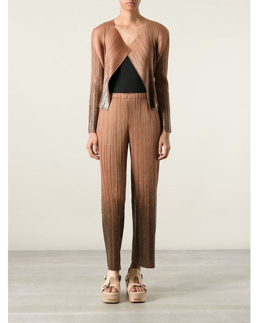 Pleats Please Issey Miyake Brown Cropped Pleated Trousers