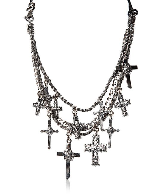 Emanuele Bicocchi Metallic Sterling Silver Multi Cross Necklace for men