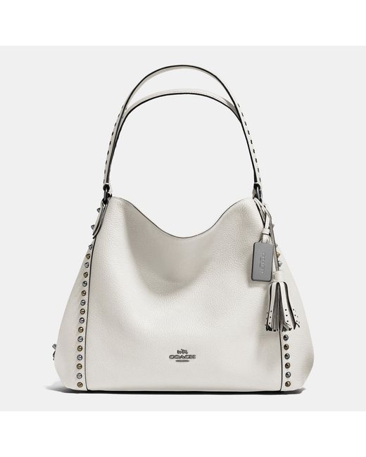 COACH White Outline Studs And Grommets Edie Shoulder Bag 31 In Leather