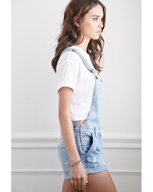 Distressed Denim Overall Shorts 