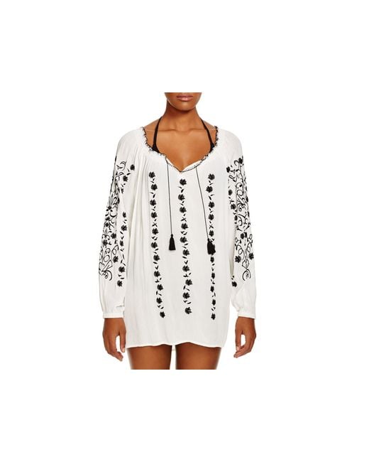 Tory burch Embroidered Gauze Top Swim Cover Up in Beige (New Ivory
