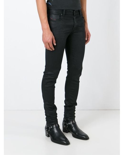 DIESEL Skinny Coated Jeans in Black for Men
