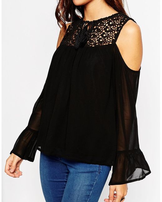 Asos tall Cold Shoulder Lace Insert Top in Black - Save 31% | Lyst