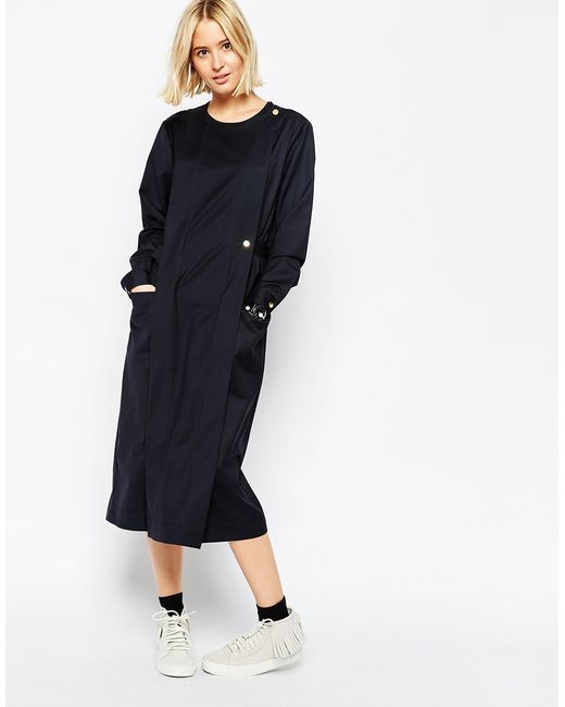 Asos white Elastic  Waist  Shirt  Dress  in Blue Navy Lyst