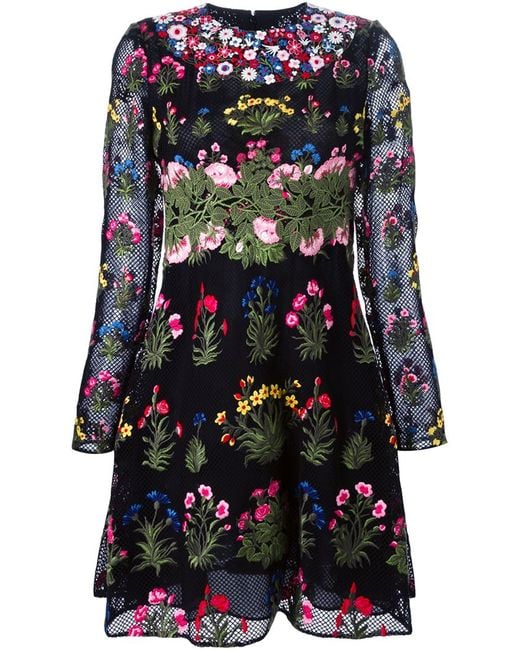 Valentino Black Floral Embroidered Dress