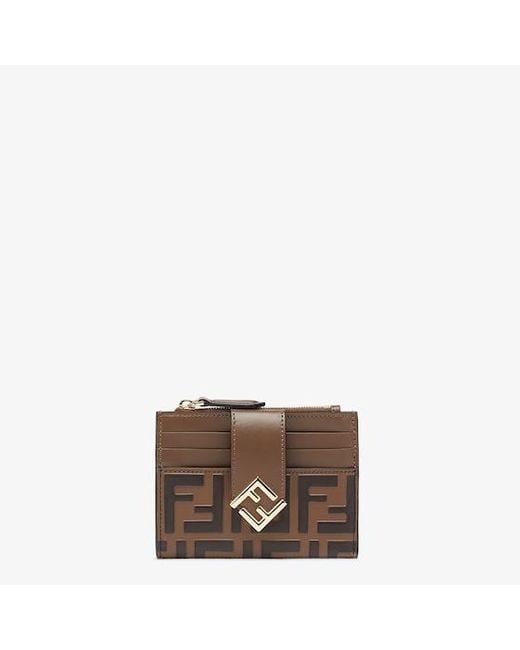 Fendi Brown Ff Diamonds Zip Card Case