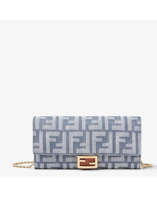 Fendi Blue Baguette Continental With Chain