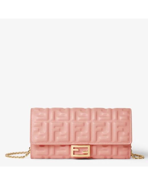 Fendi Pink Baguette Continental With Chain