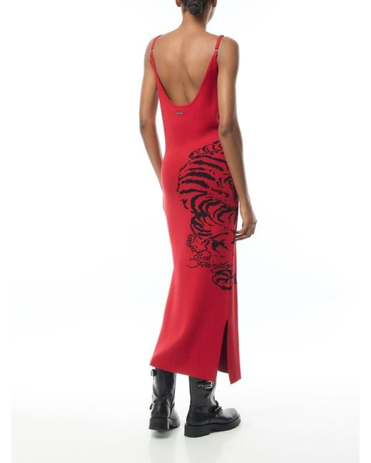 knee length dresses for ladies ED HARDY TATTOO COLLAGE PRINT MIDI DRESS – AKIRA main image 0