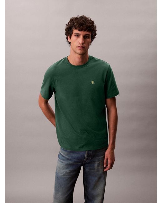 Calvin Klein Blue Embroidered Monogram Logo Relaxed T-Shirt for men