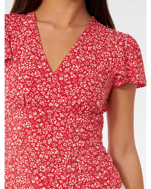 Forever New Red Lulu Printed Flutter Sleeves Top