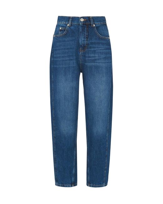 Whistles Blue High Waist Barrel Leg Jean