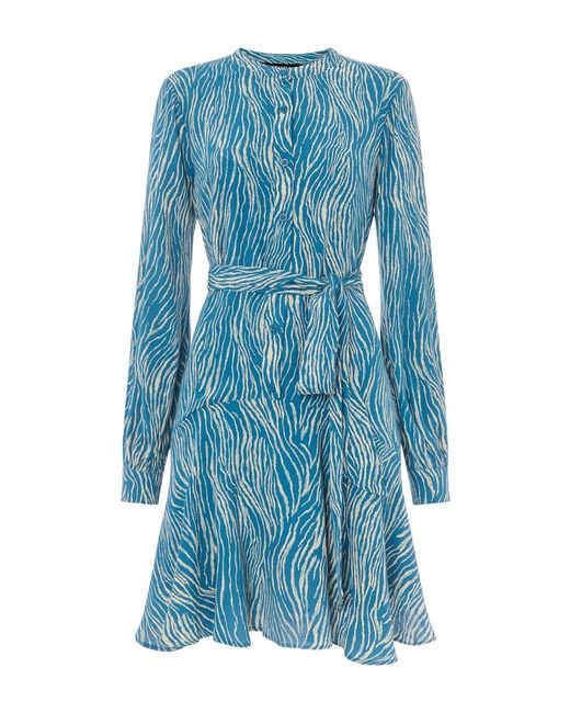 Whistles Blue Zebra Flippy Mini Dress, Wood/Metal