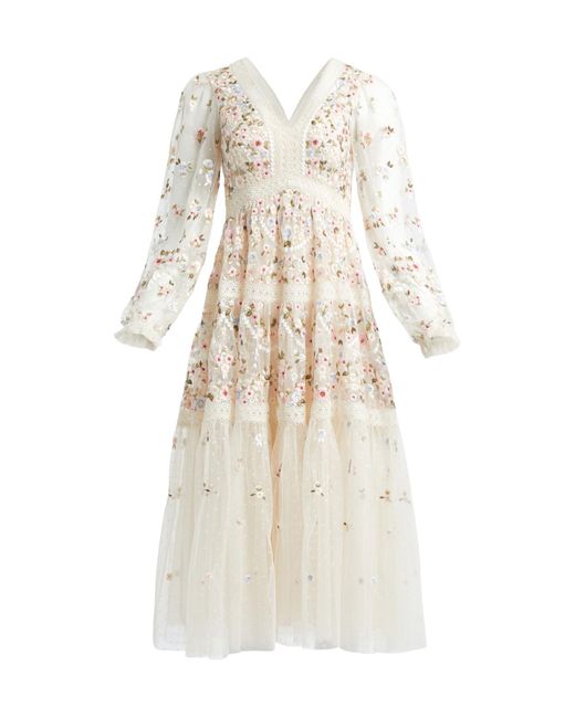 Needle & Thread White Women's Garland Ribbon Midaxi Dress