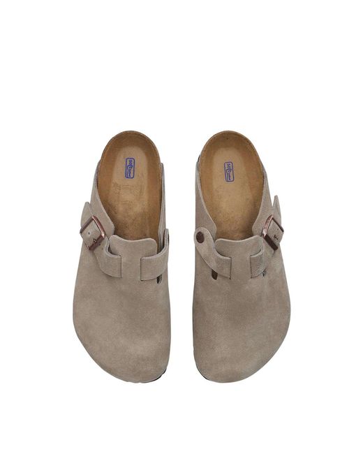 Birkenstock Gray Boston Buckle Suede Clogs Taupe for men