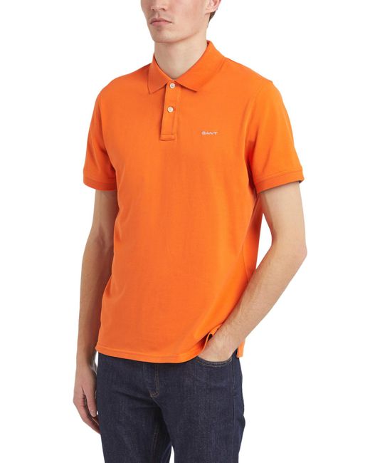 Gant Orange Men's Contrast Piqué Polo Shirt for men