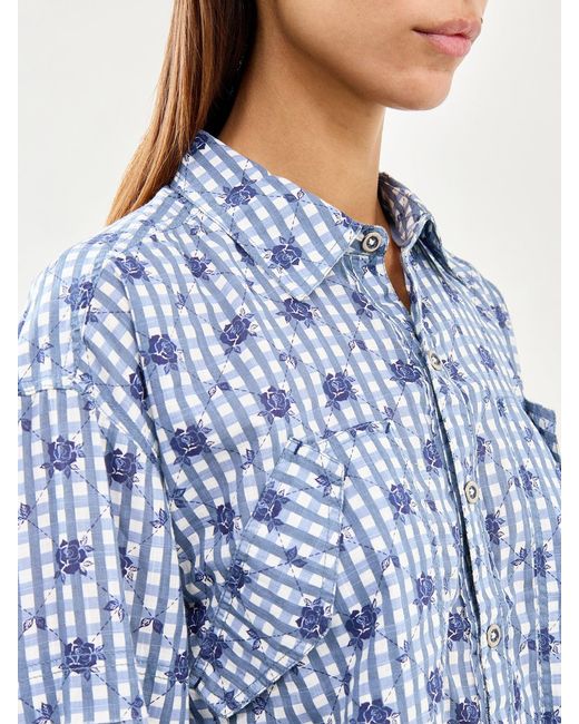 Free People Blue Hidden Flower Camo Shirt