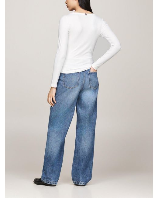 Tommy Hilfiger White Boat Neck Slim Long Sleeve T-Shirt