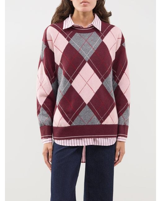 Nobody's Child Pink Oversized Argyle Jumper, Wool Blend